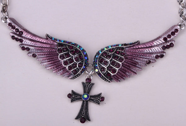 Crystal Angel Wings and Cross Women's Necklace, adjustable and antique silver plated (click on main picture to see a close up view of each one)
Ships  in 2-10 days!