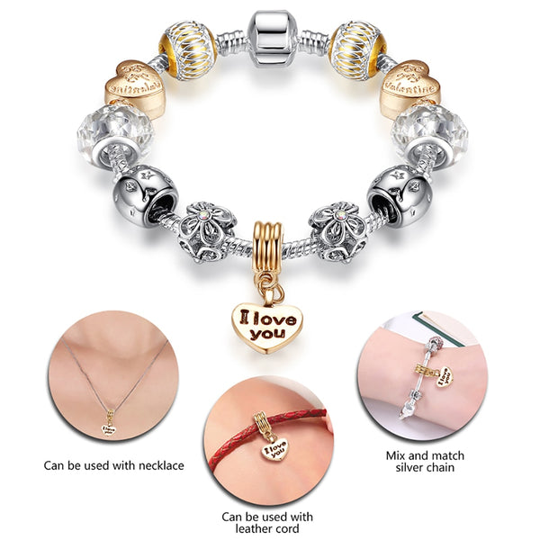 BELAWANG Authentic Heart Pendant Charm Bracelet with Murano Glass Beads Bracelets for Women Christmas Jewelry|Charm Bracelets|