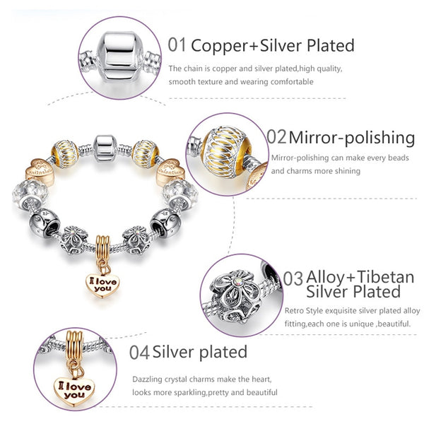 BELAWANG Authentic Heart Pendant Charm Bracelet with Murano Glass Beads Bracelets for Women Christmas Jewelry|Charm Bracelets|