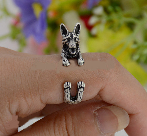 Punk Vintage 3D German Shepherd Dog Wrap Ring PAM S UNIQUE BOUTIQUE