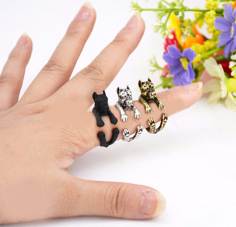Punk Vintage 3D Pit Bull Dog Animal Wrap Ring