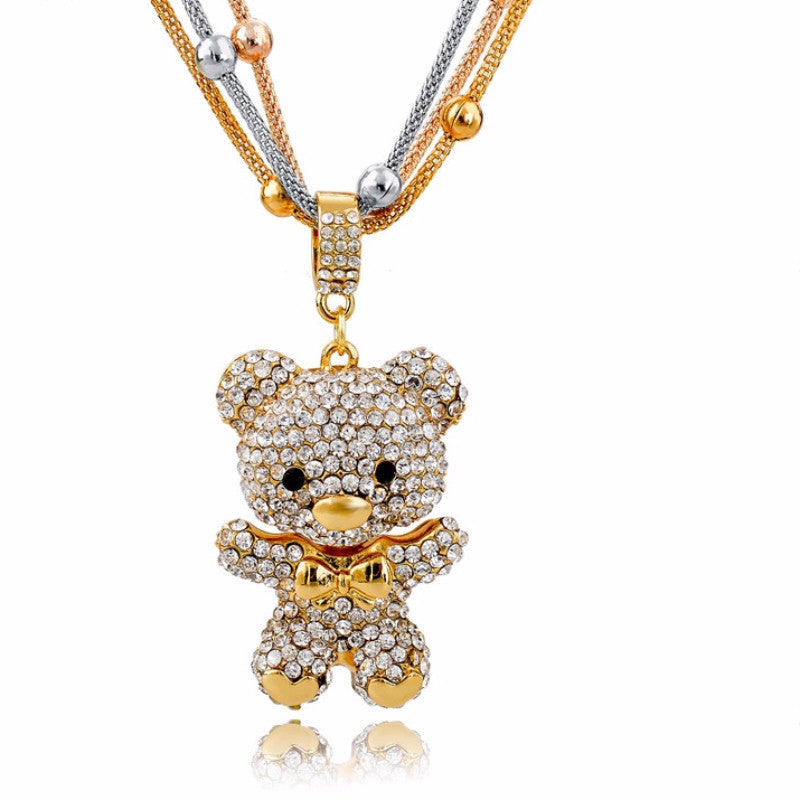 Fashion MultiLayer Necklace Crystal Bear Pendant Beads Long Necklace 86 (click on image to get closer view)