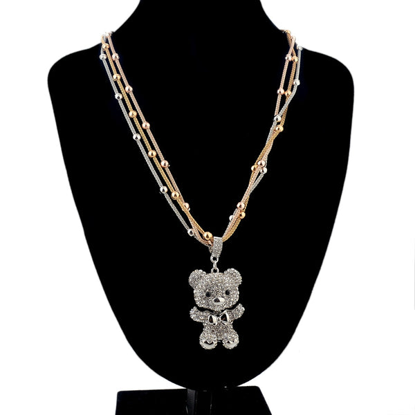Fashion MultiLayer Necklace Crystal Bear Pendant Beads Long Necklace 86 (click on image to get closer view)