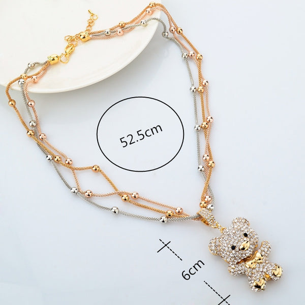 Fashion MultiLayer Necklace Crystal Bear Pendant Beads Long Necklace 86 (click on image to get closer view)