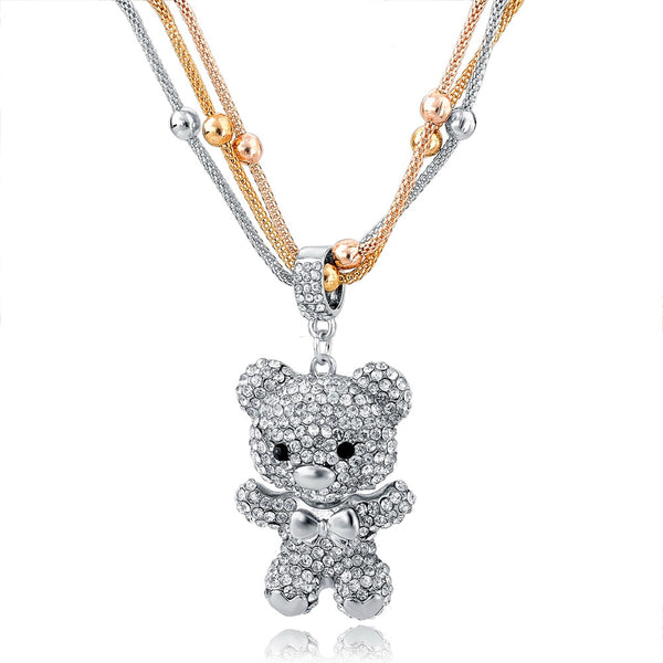 Fashion MultiLayer Necklace Crystal Bear Pendant Beads Long Necklace 86 (click on image to get closer view)