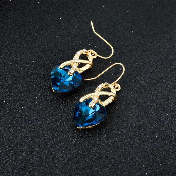 Crystal Heart Necklace & Earrings Jewelry Set Gold Plated