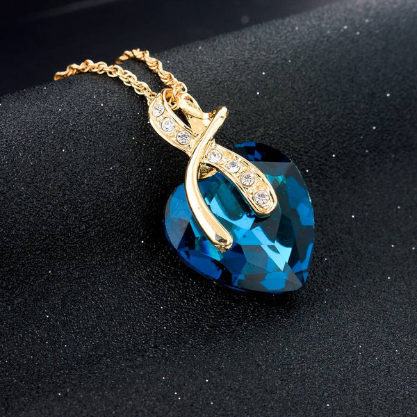 Crystal Heart Necklace & Earrings Jewelry Set Gold Plated