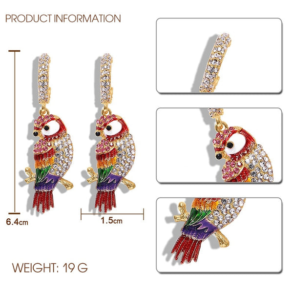 JShine Multi color Crystal Rhinestone Drop Earrings Metal Enamel Bee Parrot Fruit Dangle Statement Earring Women Fashion Jewelry