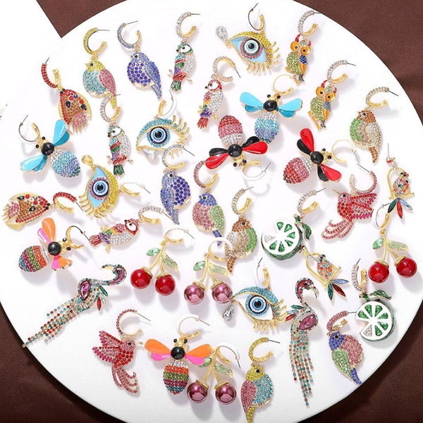 JShine Multi color Crystal Rhinestone Drop Earrings Metal Enamel Bee Parrot Fruit Dangle Statement Earring Women Fashion Jewelry