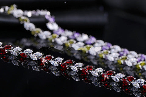 New Trendy Unique 18K Silver-Plated Leaf Charm AAA+ CZ Crystal Bracelet