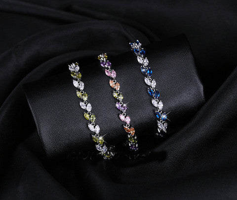 New Trendy Unique 18K Silver-Plated Leaf Charm AAA+ CZ Crystal Bracelet