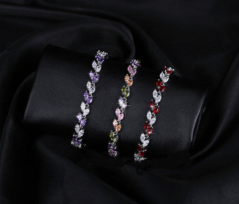 New Trendy Unique 18K Silver-Plated Leaf Charm AAA+ CZ Crystal Bracelet