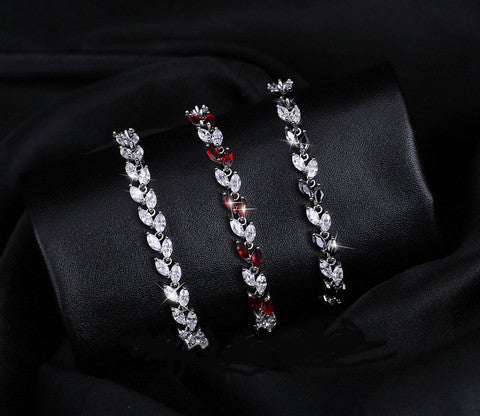 New Trendy Unique 18K Silver-Plated Leaf Charm AAA+ CZ Crystal Bracelet