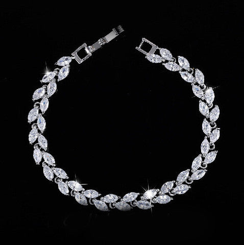 New Trendy Unique 18K Silver-Plated Leaf Charm AAA+ CZ Crystal Bracelet