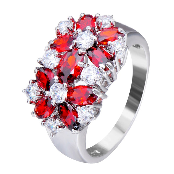 Sizes 6-10 Blue, Red, Pink, or Green Zircon White Gold Filled Ring For Women