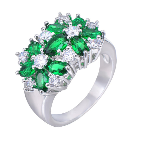 Sizes 6-10 Blue, Red, Pink, or Green Zircon White Gold Filled Ring For Women