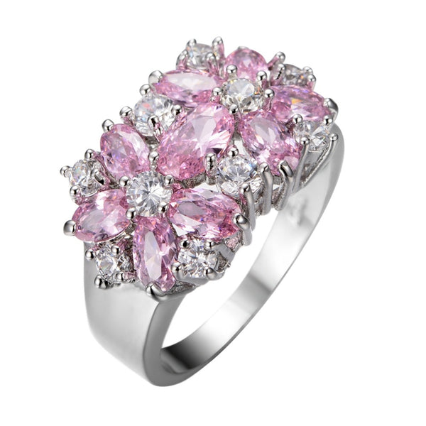 Sizes 6-10 Blue, Red, Pink, or Green Zircon White Gold Filled Ring For Women