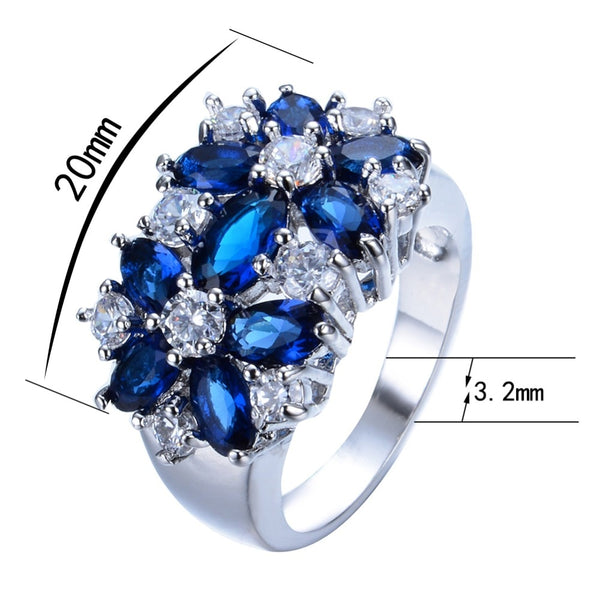 Sizes 6-10 Blue, Red, Pink, or Green Zircon White Gold Filled Ring For Women