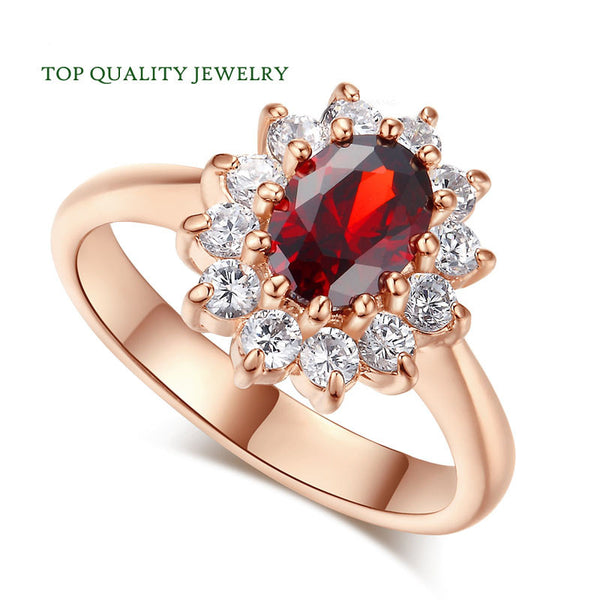 Top Quality Princess Kate Blue Gem Sapphire 18K White Gold Plated Crystal Ring (red also available)