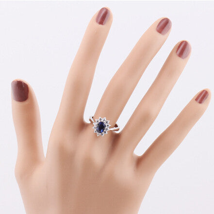 Top Quality Princess Kate Blue Gem Sapphire 18K White Gold Plated Crystal Ring (red also available)