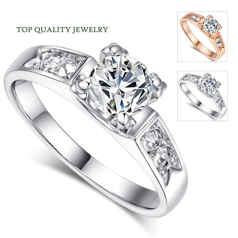 Top Quality CZ Diamond Classic Wedding Ring 18K Real Rose Gold or White Gold Plated Austrian Crystals