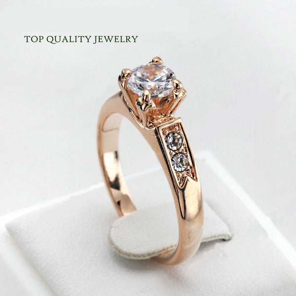 Top Quality CZ Diamond Classic Wedding Ring 18K Real Rose Gold or White Gold Plated Austrian Crystals