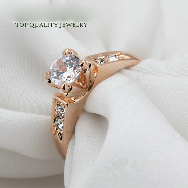 Top Quality CZ Diamond Classic Wedding Ring 18K Real Rose Gold or White Gold Plated Austrian Crystals