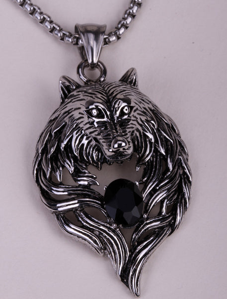 Wolf Stainless Steel Necklace Pendant W Chain Biker Heavy Jewelry Animal Charm