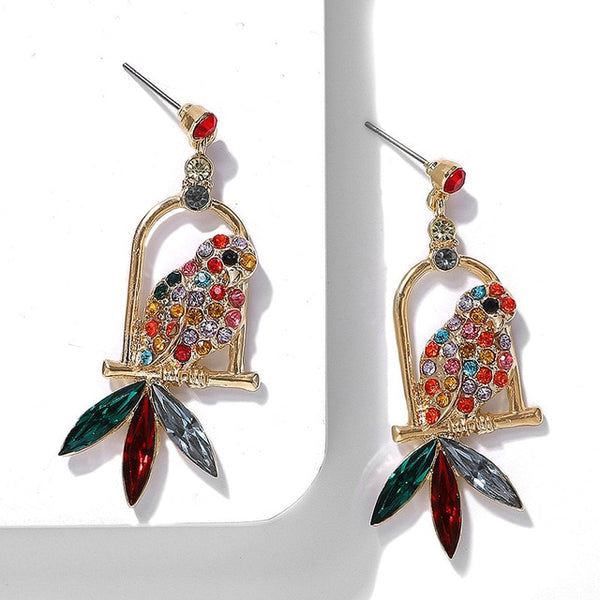 JShine Multi color Crystal Rhinestone Drop Earrings Metal Enamel Bee Parrot Fruit Dangle Statement Earring Women Fashion Jewelry
