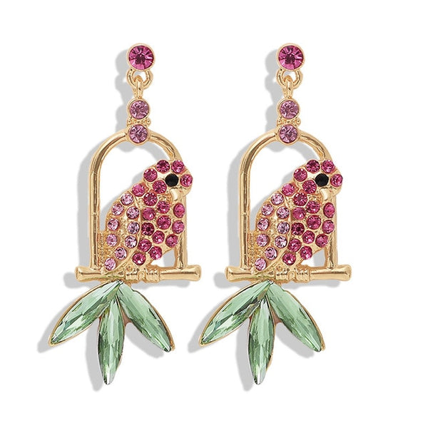 JShine Multi color Crystal Rhinestone Drop Earrings Metal Enamel Bee Parrot Fruit Dangle Statement Earring Women Fashion Jewelry