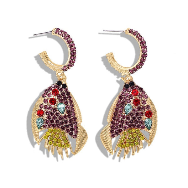 JShine Multi color Crystal Rhinestone Drop Earrings Metal Enamel Bee Parrot Fruit Dangle Statement Earring Women Fashion Jewelry
