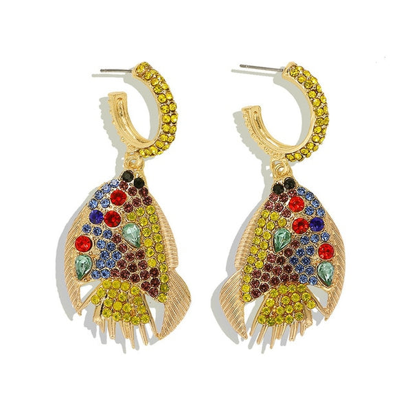 JShine Multi color Crystal Rhinestone Drop Earrings Metal Enamel Bee Parrot Fruit Dangle Statement Earring Women Fashion Jewelry
