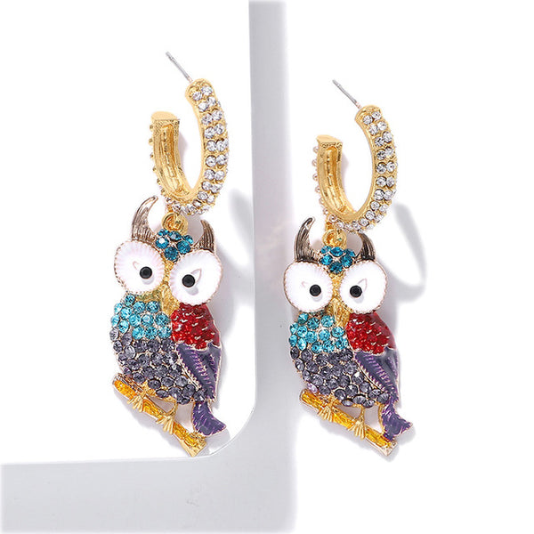JShine Multi color Crystal Rhinestone Drop Earrings Metal Enamel Bee Parrot Fruit Dangle Statement Earring Women Fashion Jewelry