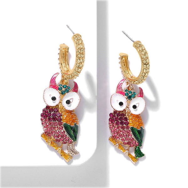 JShine Multi color Crystal Rhinestone Drop Earrings Metal Enamel Bee Parrot Fruit Dangle Statement Earring Women Fashion Jewelry
