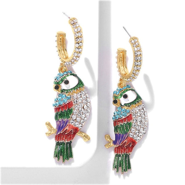 JShine Multi color Crystal Rhinestone Drop Earrings Metal Enamel Bee Parrot Fruit Dangle Statement Earring Women Fashion Jewelry