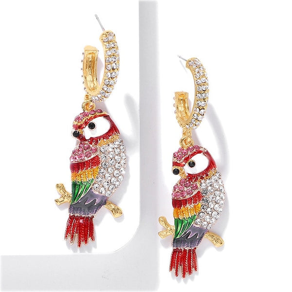 JShine Multi color Crystal Rhinestone Drop Earrings Metal Enamel Bee Parrot Fruit Dangle Statement Earring Women Fashion Jewelry