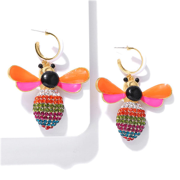 JShine Multi color Crystal Rhinestone Drop Earrings Metal Enamel Bee Parrot Fruit Dangle Statement Earring Women Fashion Jewelry