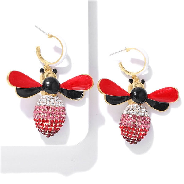 JShine Multi color Crystal Rhinestone Drop Earrings Metal Enamel Bee Parrot Fruit Dangle Statement Earring Women Fashion Jewelry