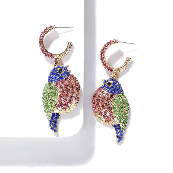 JShine Multi color Crystal Rhinestone Drop Earrings Metal Enamel Bee Parrot Fruit Dangle Statement Earring Women Fashion Jewelry