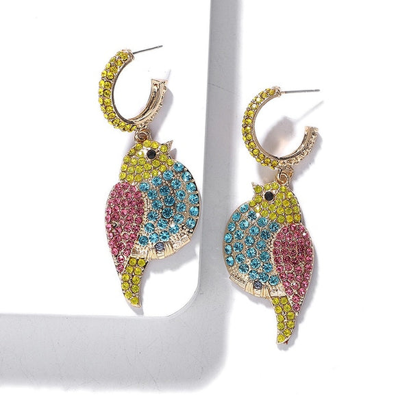 JShine Multi color Crystal Rhinestone Drop Earrings Metal Enamel Bee Parrot Fruit Dangle Statement Earring Women Fashion Jewelry