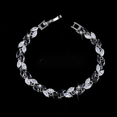 New Trendy Unique 18K Silver-Plated Leaf Charm AAA+ CZ Crystal Bracelet