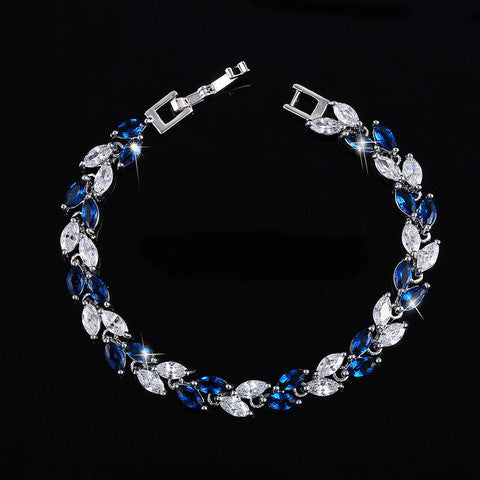 New Trendy Unique 18K Silver-Plated Leaf Charm AAA+ CZ Crystal Bracelet