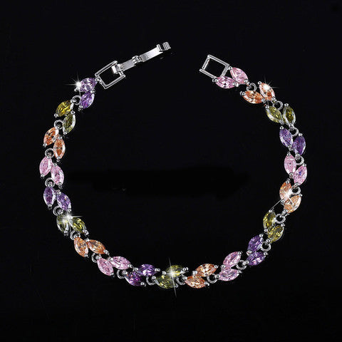 New Trendy Unique 18K Silver-Plated Leaf Charm AAA+ CZ Crystal Bracelet