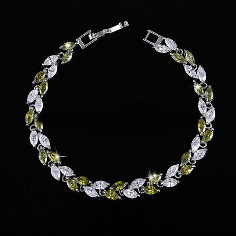 New Trendy Unique 18K Silver-Plated Leaf Charm AAA+ CZ Crystal Bracelet