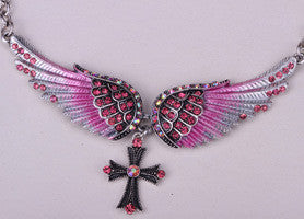 Crystal Angel Wings and Cross Women's Necklace, adjustable and antique silver plated (click on main picture to see a close up view of each one)
Ships  in 2-10 days!