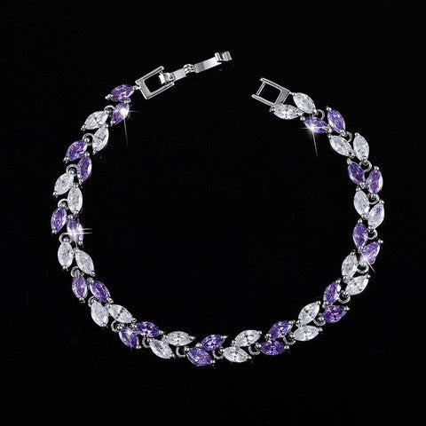 New Trendy Unique 18K Silver-Plated Leaf Charm AAA+ CZ Crystal Bracelet
