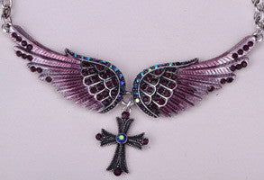 Crystal Angel Wings and Cross Women's Necklace, adjustable and antique silver plated (click on main picture to see a close up view of each one)
Ships  in 2-10 days!