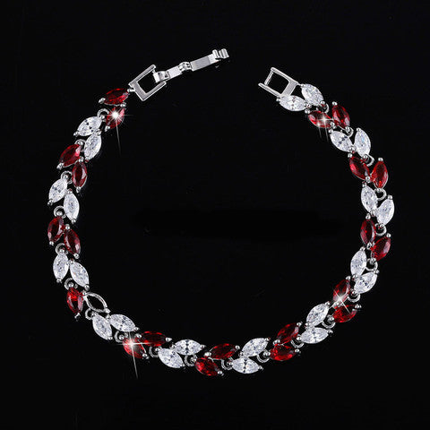 New Trendy Unique 18K Silver-Plated Leaf Charm AAA+ CZ Crystal Bracelet