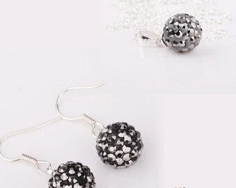 Hot New Jewelry Sets -  Crystal Pave Disco Ball Lever Back Earring & Pendant Necklace