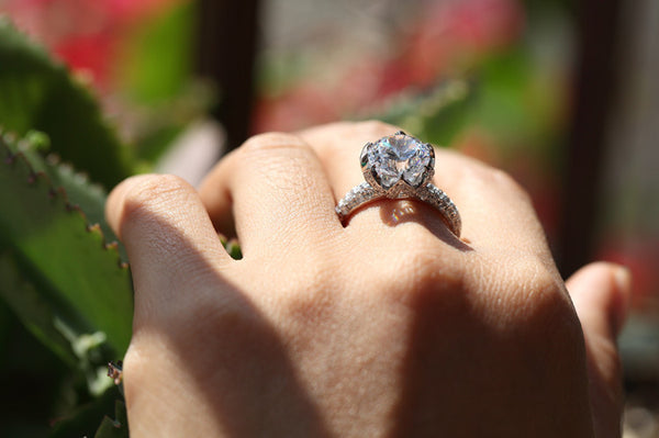3 Carat Flower Shaped Simulated Diamond Ring,Solid 925 Silver